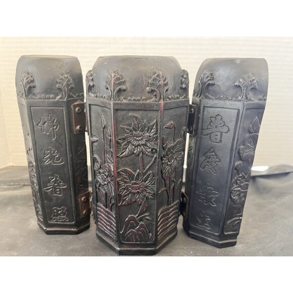 Vintage Buddhist Folding Travel Portable Shrine Kwan Yin Chinese Temple Resin - Picture 3 of 11